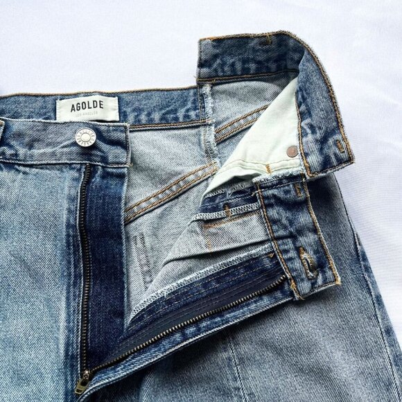 NWOT AGOLDE PIECED ANGLED JEANS IN MATRIX PATWORK DENIM - 27 - Picture 8 of 15